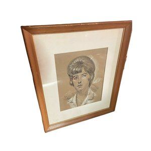 Vtg 1960s MCM Portrait Woman Charcoal Drawing Pencil Pastel Framed Debutante Tio